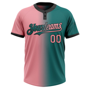 Custom Teal Medium Pink-Black Gradient Fashion Two-Button Unisex Softball Jersey