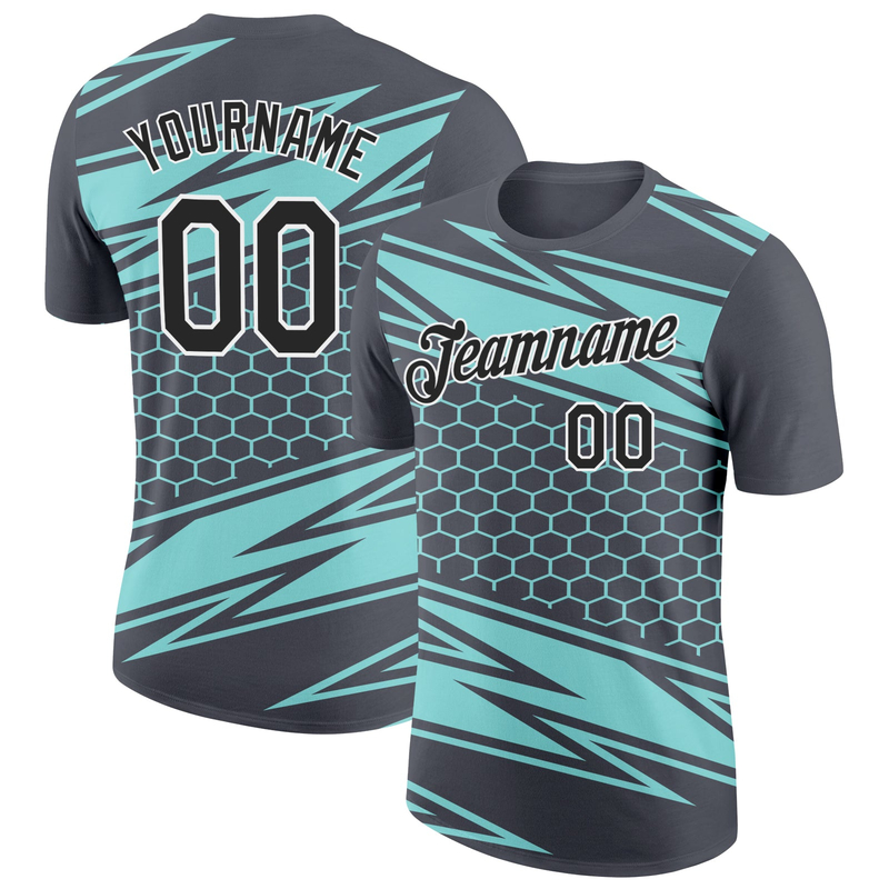 Custom Steel Gray Black-Ice Blue 3D Esports Performance T-Shirt