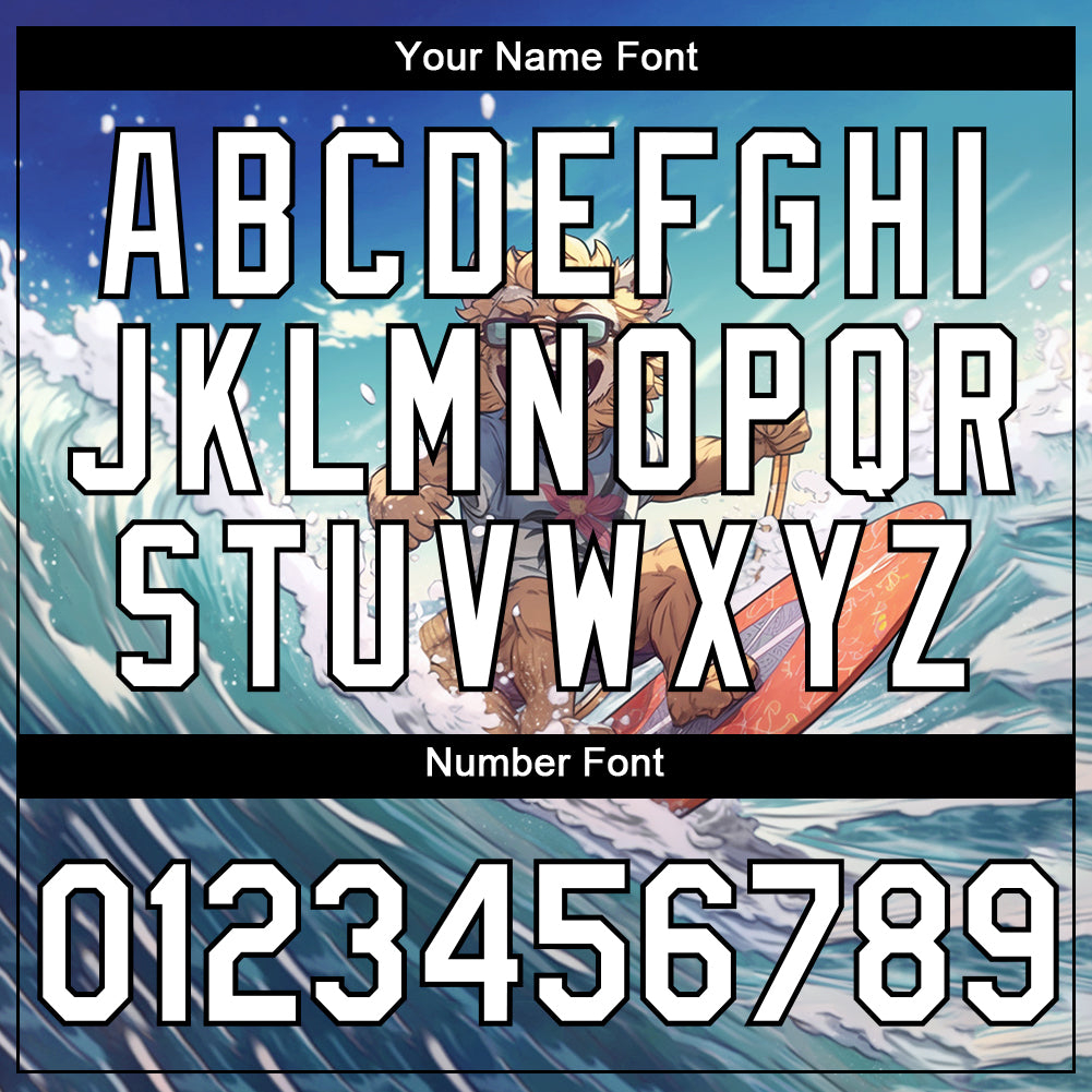 Custom Sky Blue White-Black 3D Pattern Design Extreme Sport Cartoon Animal Lion Surfing Performance T-Shirt