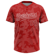 Custom Red White 3D Pattern Curve Lines Two-Button Unisex Softball Jersey