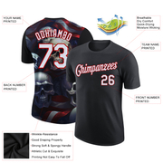 Custom Black White-Red 3D Skull And American Flag Performance T-Shirt