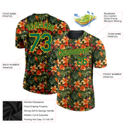 Custom Black Green-Yellow 3D Pattern Design Tropical Hawaii Plant With Bird Performance T-Shirt