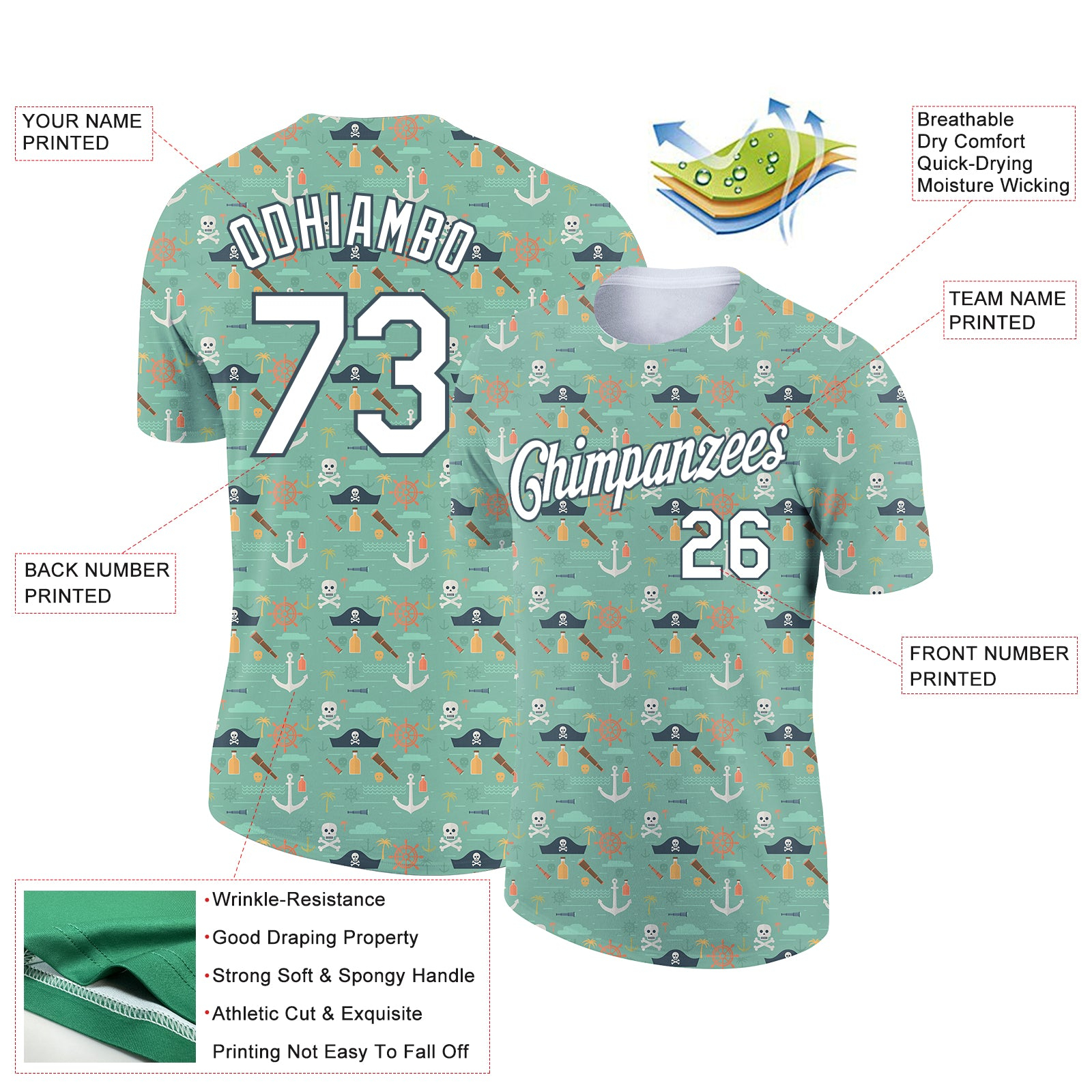 Custom Ice Blue White-Midnight Green 3D Pattern Design Sailing Ship Wheel Anchor Columbus Day Performance T-Shirt