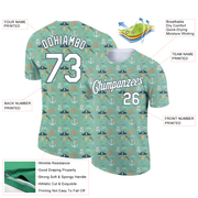 Custom Ice Blue White-Midnight Green 3D Pattern Design Sailing Ship Wheel Anchor Columbus Day Performance T-Shirt