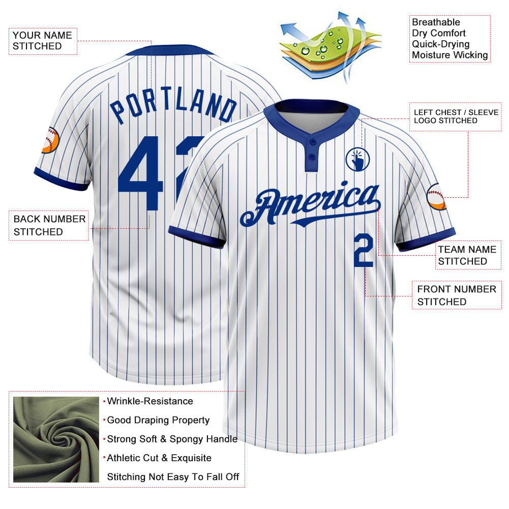 Custom White Royal Pinstripe Royal Two-Button Unisex Softball Jersey