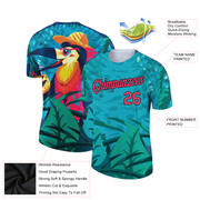 Custom Green Neon Pink-Black 3D Pattern Design Tropical Hawaii Pelican Performance T-Shirt