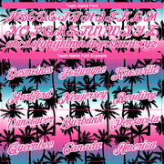 Custom Teal Pink-White 3D Pattern Design Hawaii Palm Trees Performance T-Shirt