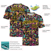 Custom Graffiti Pattern Black-Gold 3D Grunge Shabby Performance T-Shirt