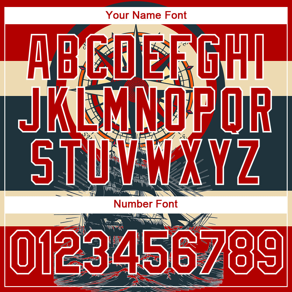 Custom Red White 3D Pattern Design Sailing Ship Compass Columbus Day Performance T-Shirt