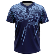 Custom Navy Light Blue 3D Pattern Abstract Sharp Shape Two-Button Unisex Softball Jersey