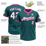 Custom Teal Pink Pinstripe White Two-Button Unisex Softball Jersey