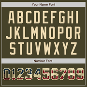 Custom Olive Vintage USA Flag-City Cream Salute To Service Two-Button Unisex Softball Jersey