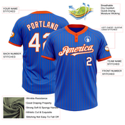 Custom Thunder Blue Orange Pinstripe White Two-Button Unisex Softball Jersey