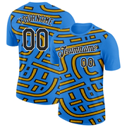 Custom Powder Blue Black-Gold 3D Esports Performance T-Shirt