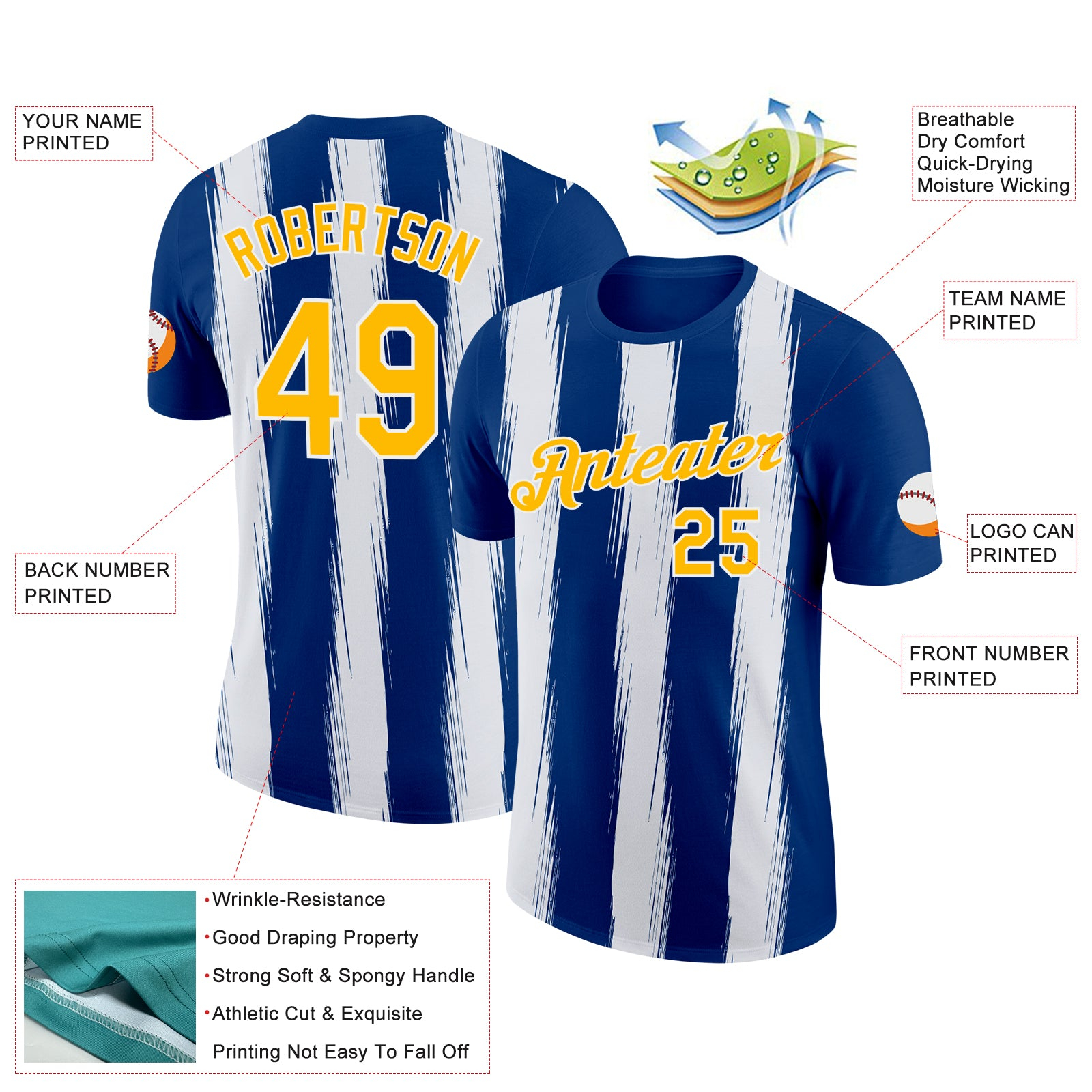 Custom US Navy Blue Gold-White 3D Esports Performance T-Shirt