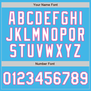 Custom Sky Blue Pink Pinstripe White Two-Button Unisex Softball Jersey