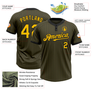 Custom Olive Black Pinstripe Gold Salute To Service Two-Button Unisex Softball Jersey