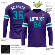 Custom Purple Teal-White Long Sleeve Performance T-Shirt