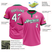 Custom Pink Kelly Green Pinstripe White Two-Button Unisex Softball Jersey