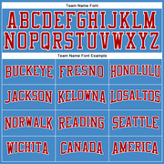 Custom Powder Blue Red-White Long Sleeve Performance T-Shirt