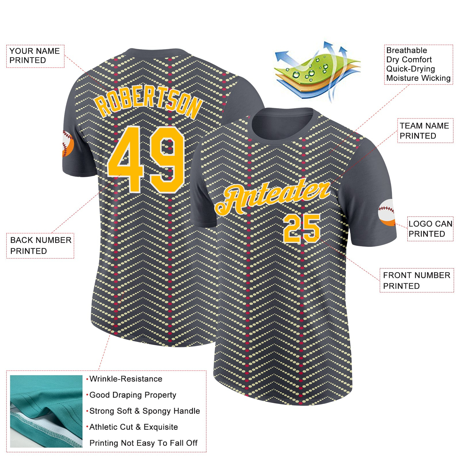 Custom Steel Gray Gold Cream Red-White 3D Esports Performance T-Shirt