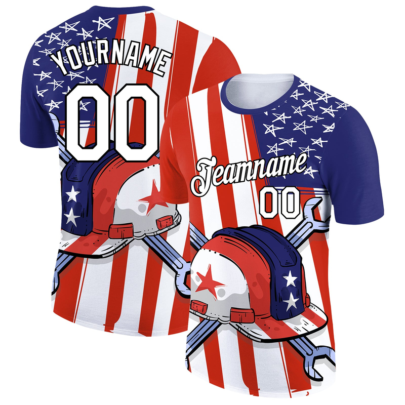 Custom Red Blue-Black 3D Pattern Design American Flag Tool Wrench Labor Day Performance T-Shirt