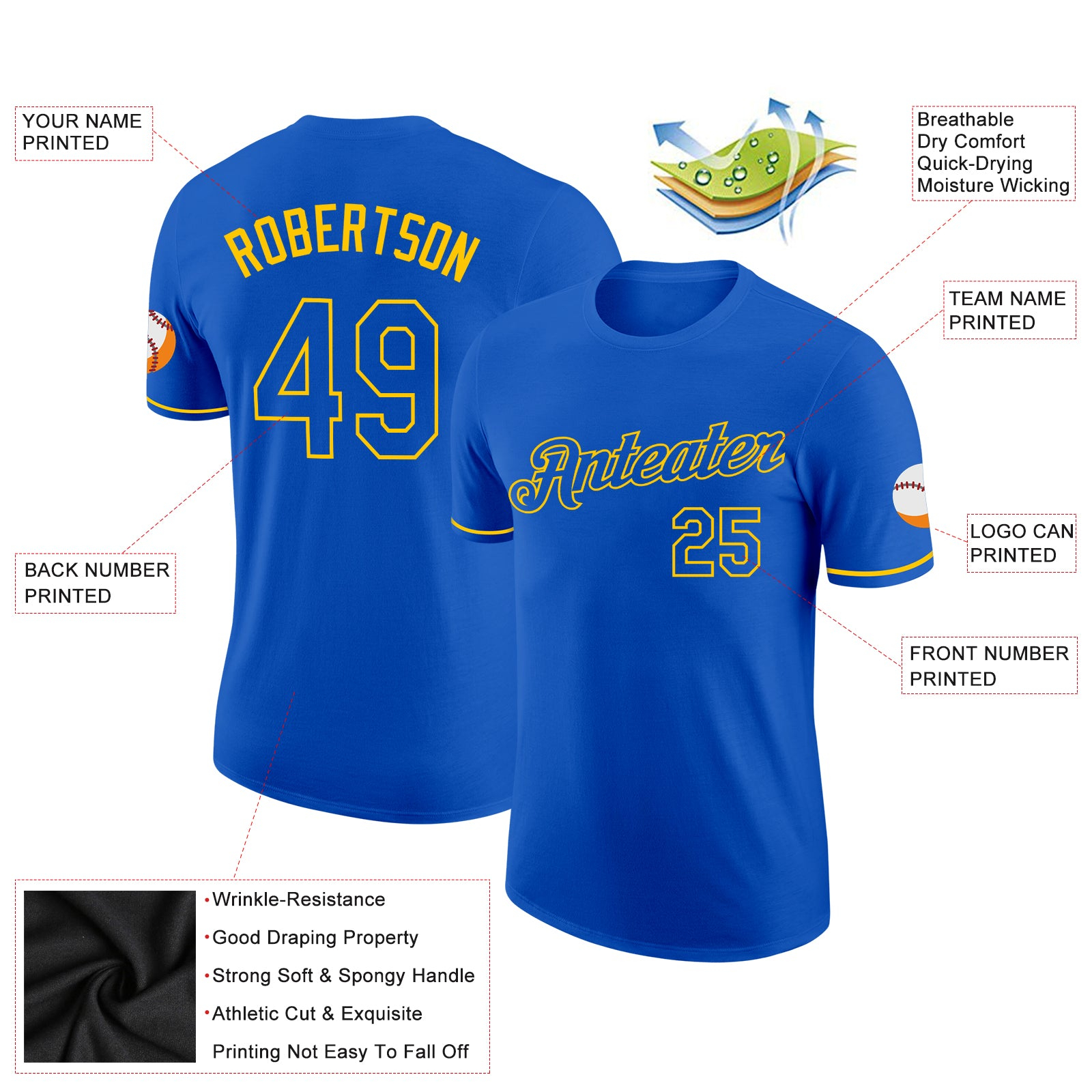 Custom Thunder Blue Yellow Performance T-Shirt