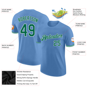 Custom Light Blue Kelly Green-White Performance T-Shirt