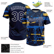 Custom Navy Navy Royal-Gold 3D Pattern Two-Button Unisex Softball Jersey