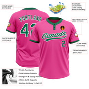 Custom Pink Kelly Green-White Two-Button Unisex Softball Jersey