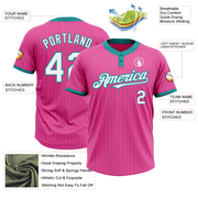 Custom Pink Teal Pinstripe White Two-Button Unisex Softball Jersey
