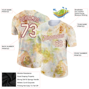 Custom Cream Crimson 3D Pattern Design Flowers Performance T-Shirt