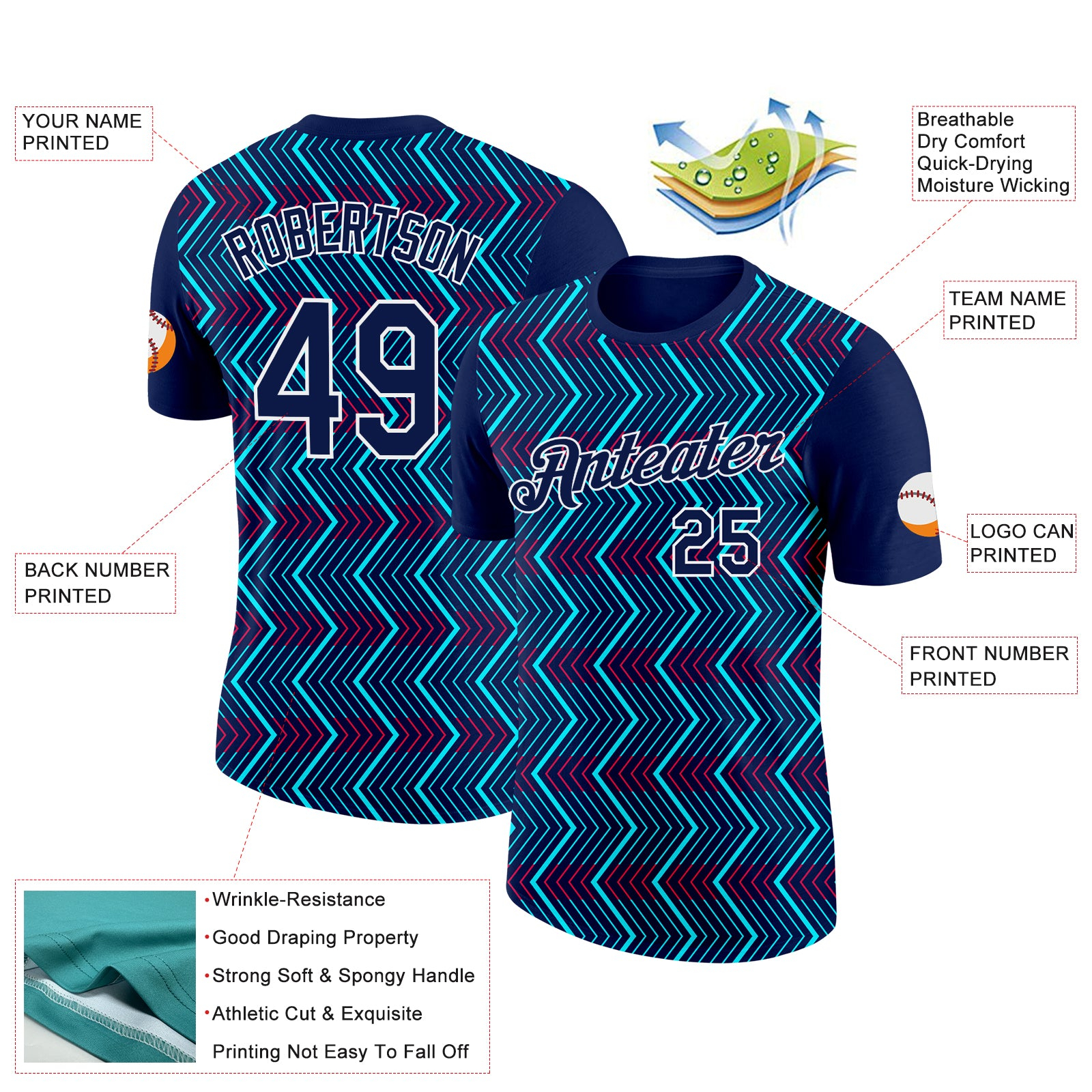 Custom Navy Ice Blue-Red 3D Esports Performance T-Shirt