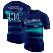 Custom Navy Blue-Aqua 3D Esports Performance T-Shirt