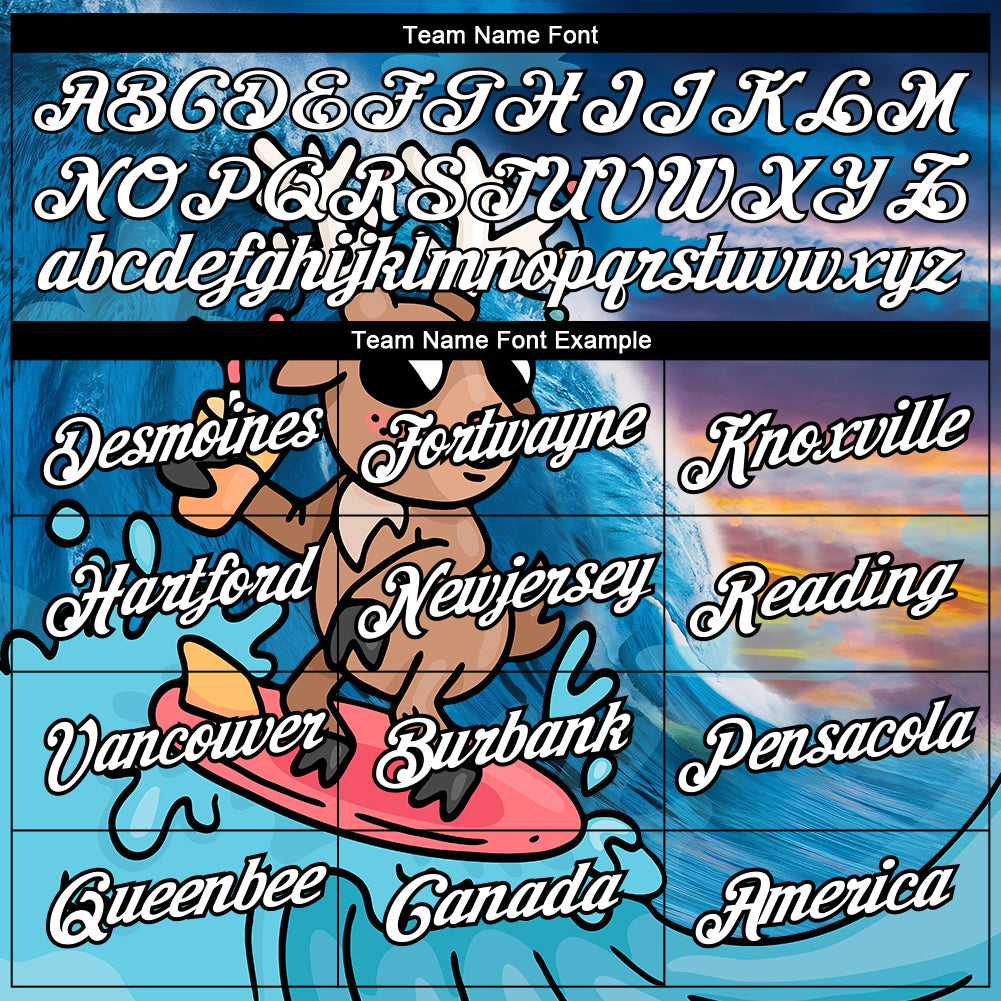 Custom Blue White-Black 3D Pattern Design Extreme Sport Cartoon Animal Deer Surfing Performance T-Shirt