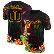 Custom Black Gold 3D Pattern Design Holi Festival Color Powder Performance T-Shirt