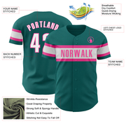 Custom Teal White-Pink Authentic Baseball Jersey