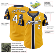 Custom Gold White-Navy 3 Colors Arm Shapes Authentic Baseball Jersey