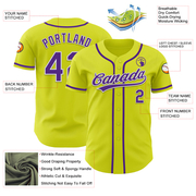 Custom Neon Yellow Purple-White Authentic Baseball Jersey