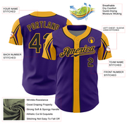 Custom Purple Black-Gold 3 Colors Arm Shapes Authentic Baseball Jersey