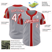 Custom Gray White-Red 3 Colors Arm Shapes Authentic Baseball Jersey