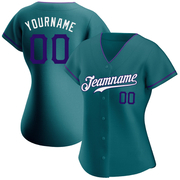 Custom Teal Purple-White Authentic Baseball Jersey
