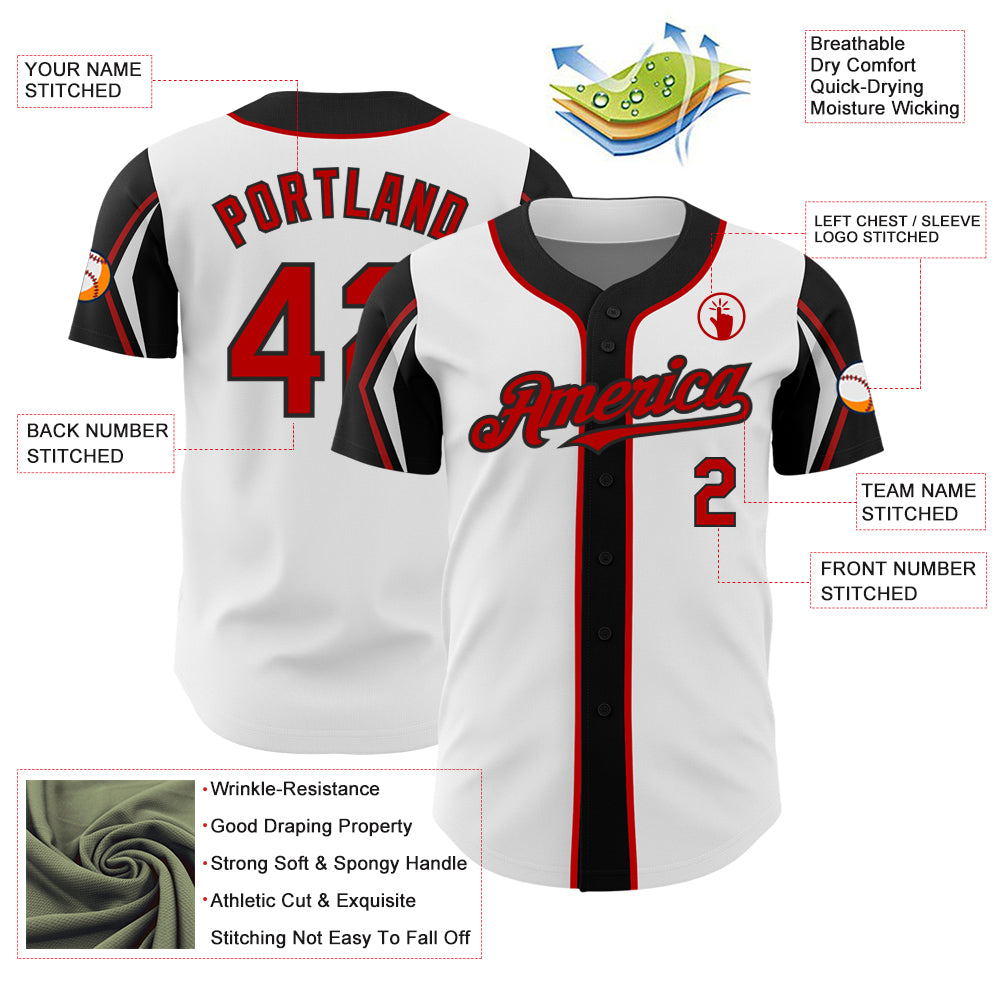 Custom White Red-Black 3 Colors Arm Shapes Authentic Baseball Jersey