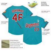 Custom Teal Red-White Mesh Authentic Throwback Baseball Jersey