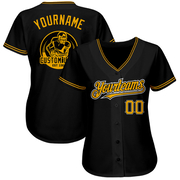 Custom Black Gold-Yellow Authentic Baseball Jersey