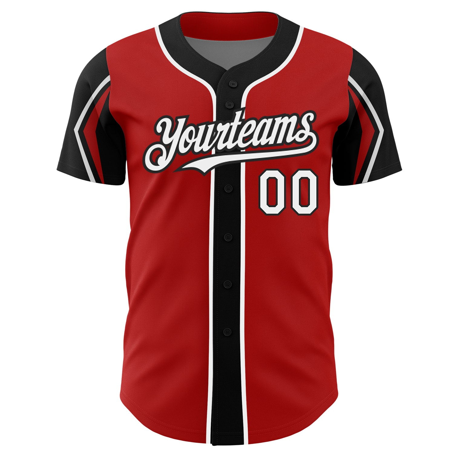 Custom Red White-Black 3 Colors Arm Shapes Authentic Baseball Jersey