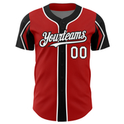 Custom Red White-Black 3 Colors Arm Shapes Authentic Baseball Jersey
