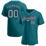 Custom Teal Gray-Navy Authentic Baseball Jersey