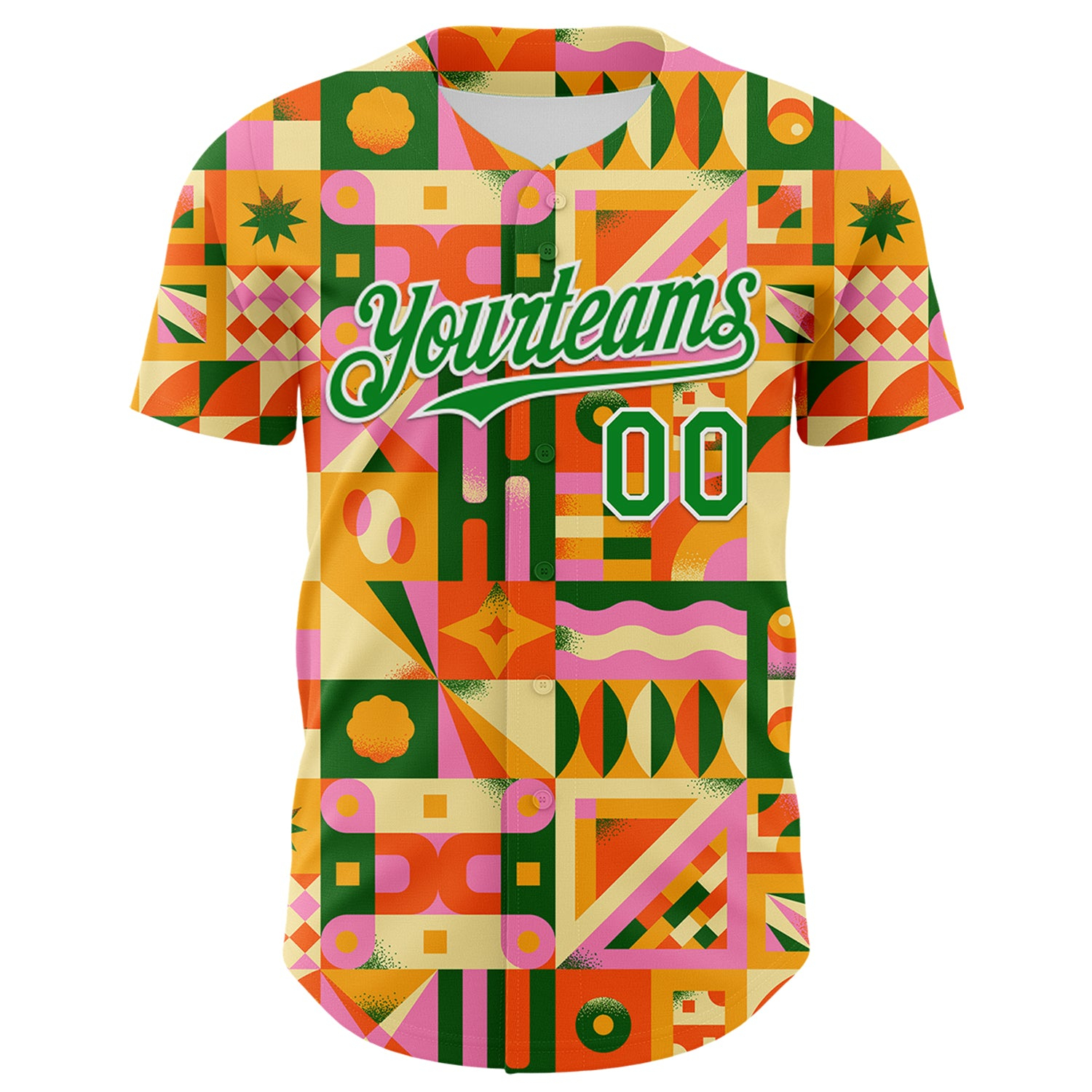 Custom Bay Orange Grass Green-White 3D Ambartive Abstract Geometric Pattern Authentic Baseball Jersey