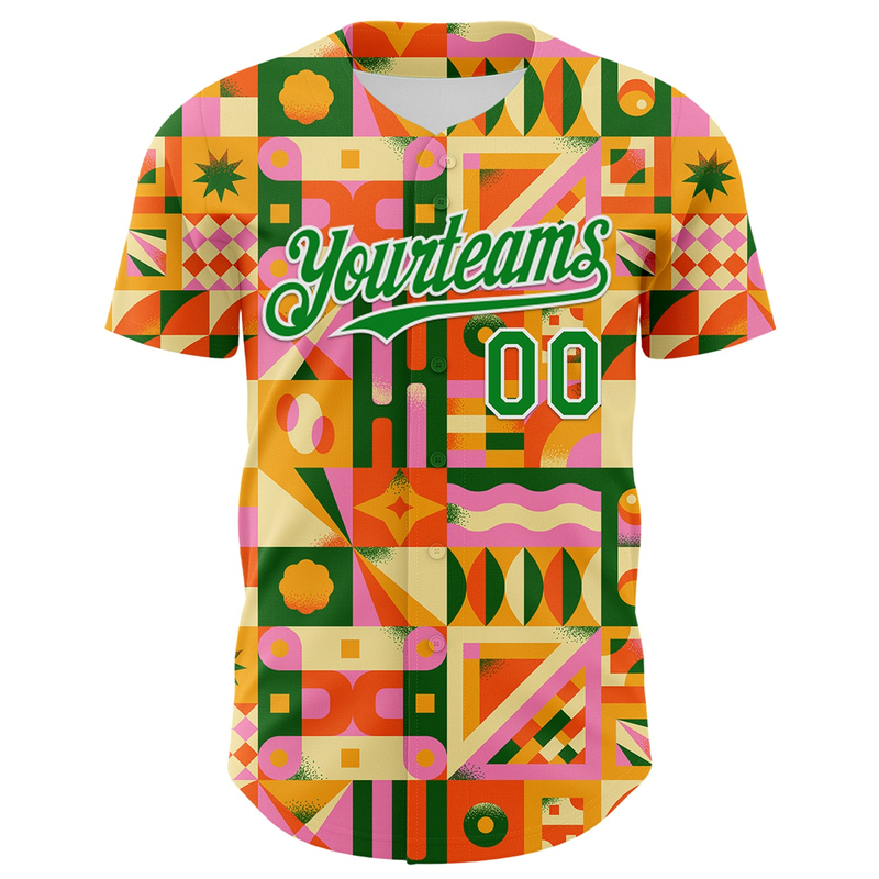 Custom Bay Orange Grass Green-White 3D Ambartive Abstract Geometric Pattern Authentic Baseball Jersey
